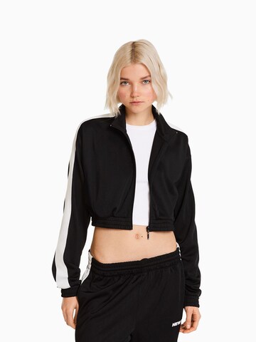 Bershka Sweat jacket in Black: front