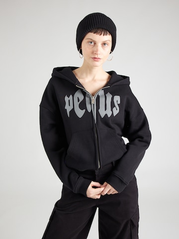 Pequs Zip-Up Hoodie in Black: front