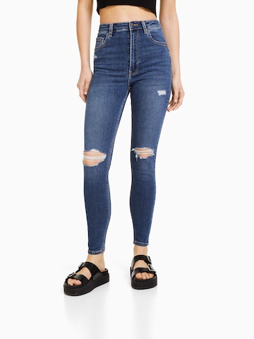 Bershka Skinny Jeans in Blauw: voorkant