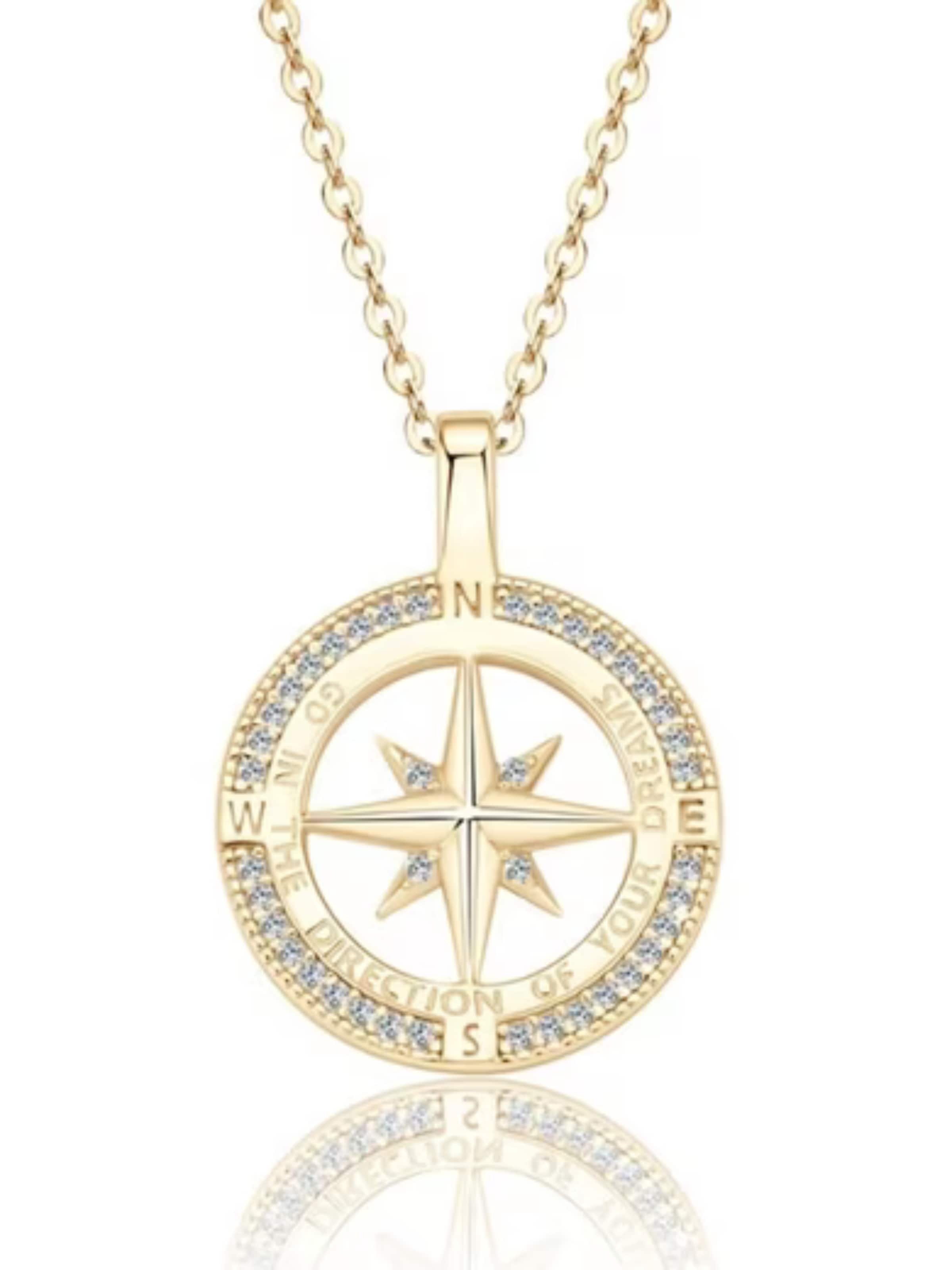 ROUGEMONT Jewellery Necklace 'Funkelnde Kompass Halskette Glücksbringer 45cm' in Gold: front