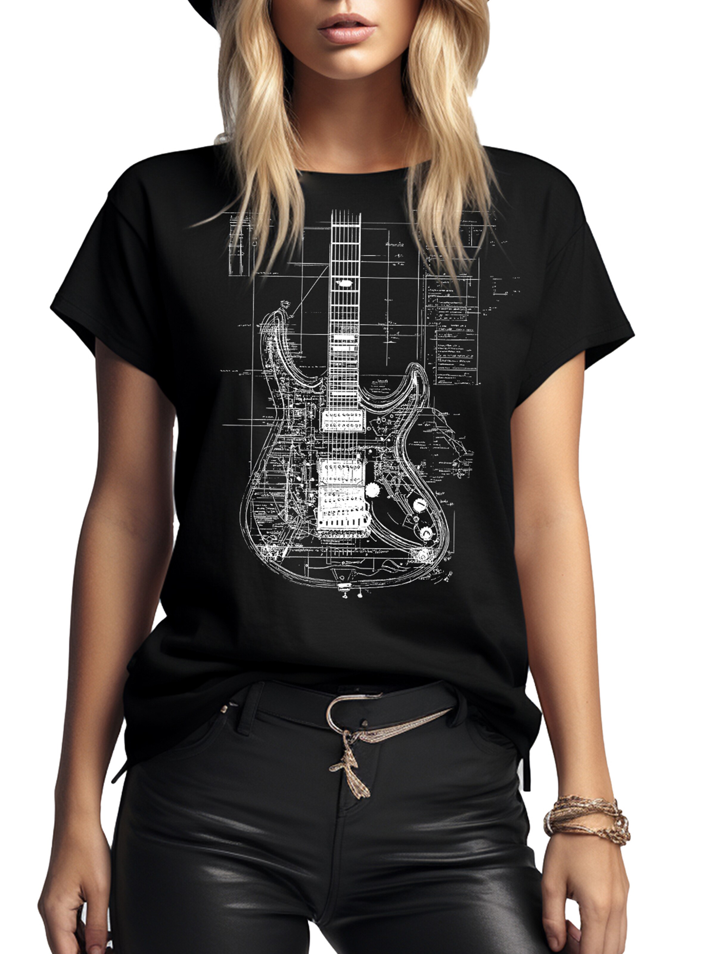 MAKAYA Shirt 'Guitar BluePrint' in Black