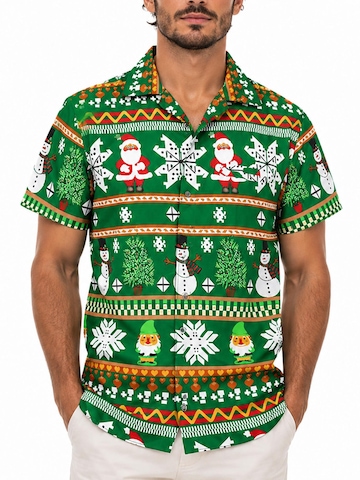King Kameha - Ajuste regular Camisa 'Christmas Rows' en verde