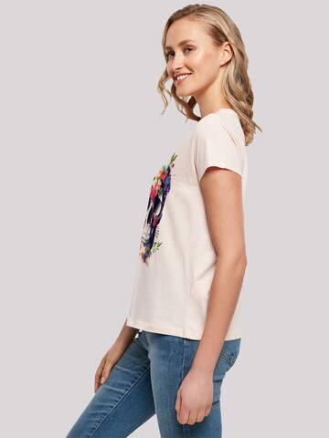 T-shirt 'Totenkopf Blumen' F4NT4STIC en rose