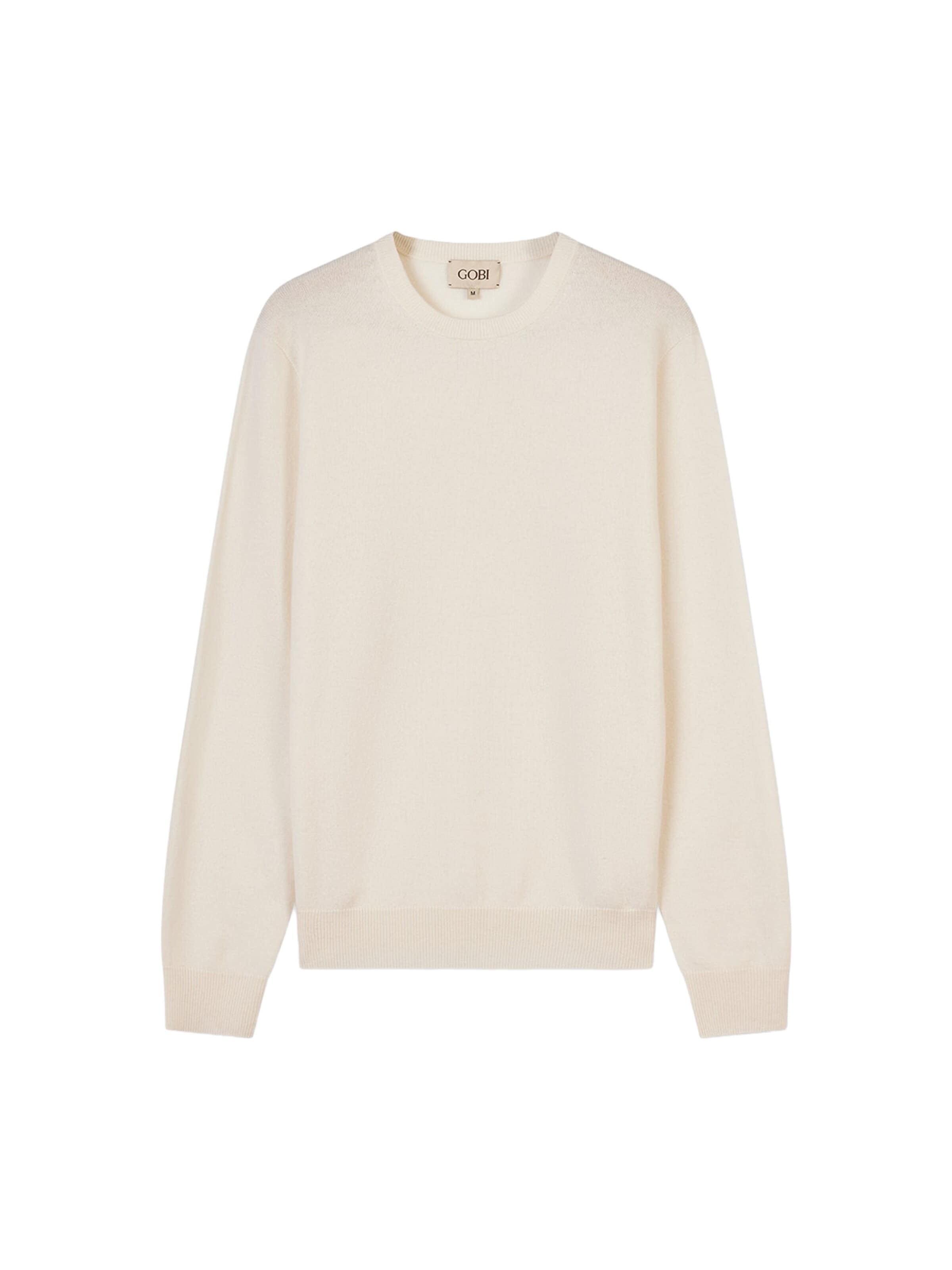 GOBI Cashmere Kampsun 'Men's Essential Crewneck Cashmere Sweater', värv valge: eest vaates