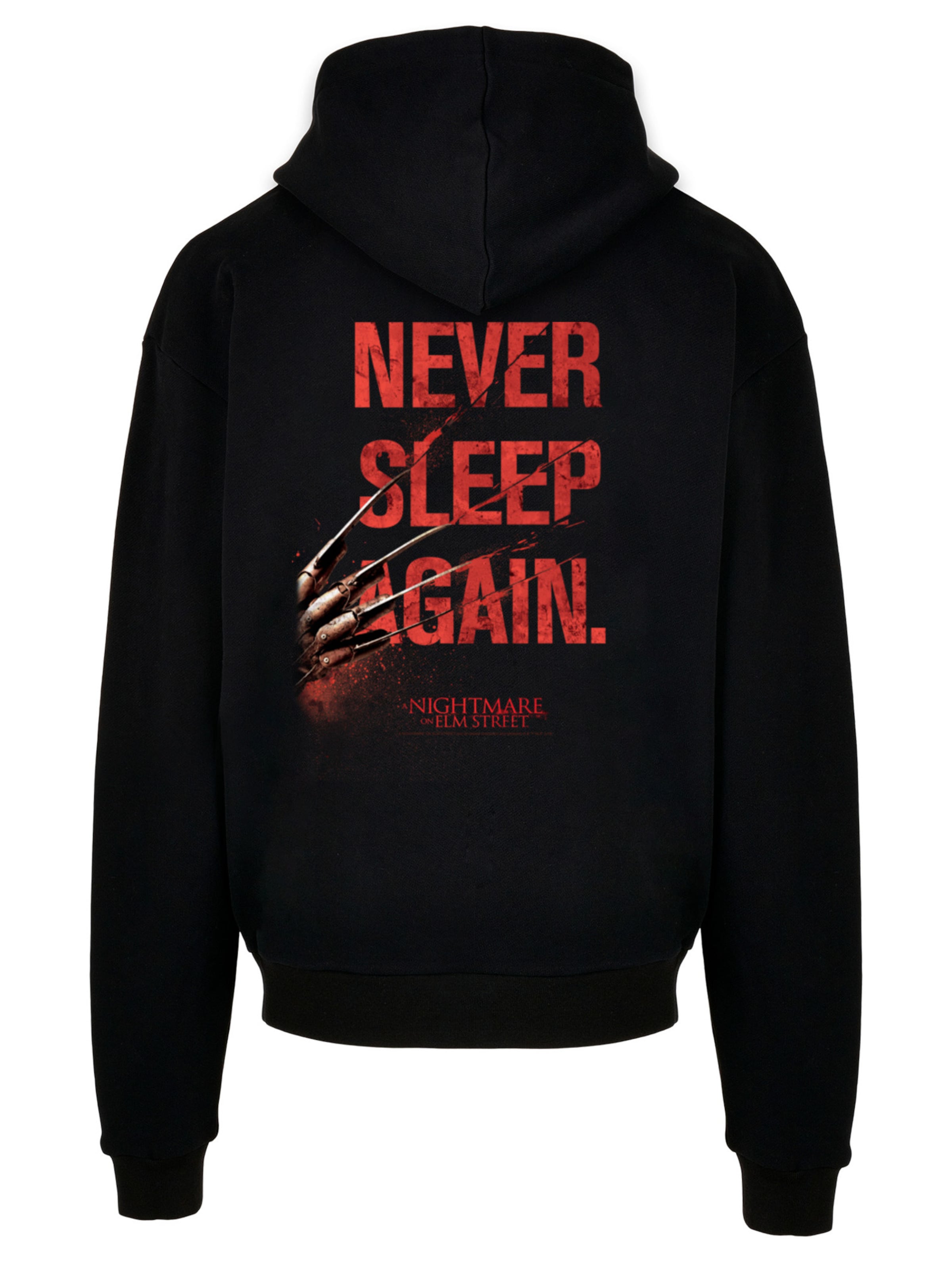F4NT4STIC Sweatshirt 'Nightmare on Elm Street Never Sleep Again' in Zwart: voorkant