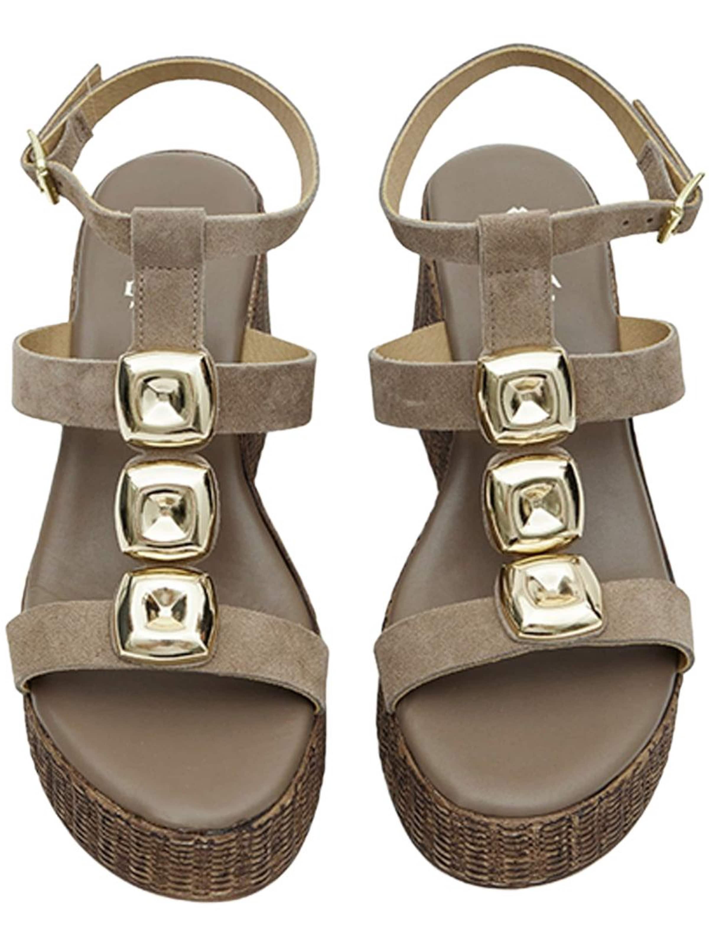 Desa - Sandalias con hebilla 'DESA Damen-Wildledersandalen mit Keilabsatz und goldenen Details' en beige