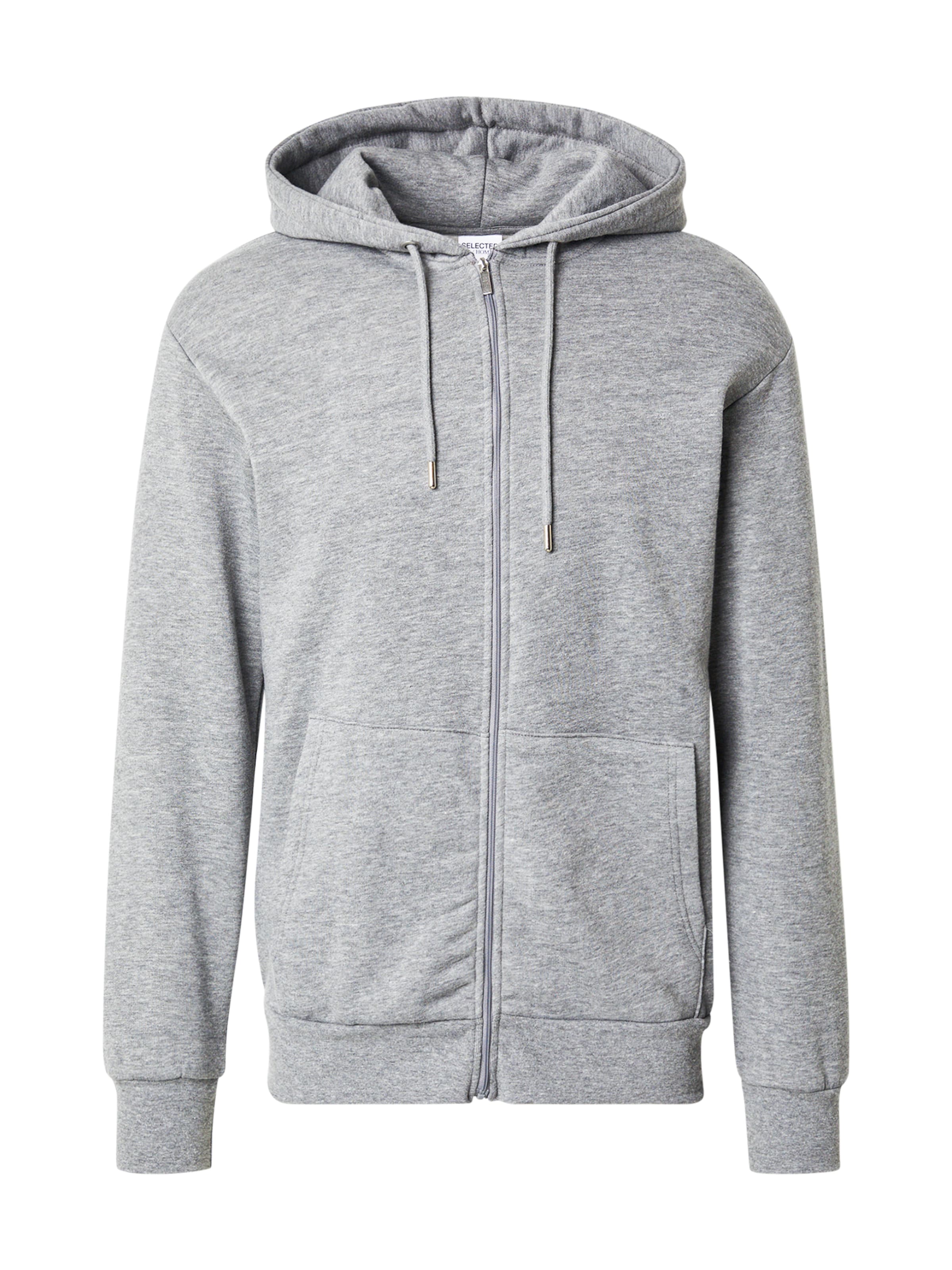 SELECTED Zip-Up Hoodie 'SLHDAN' in Grey: front