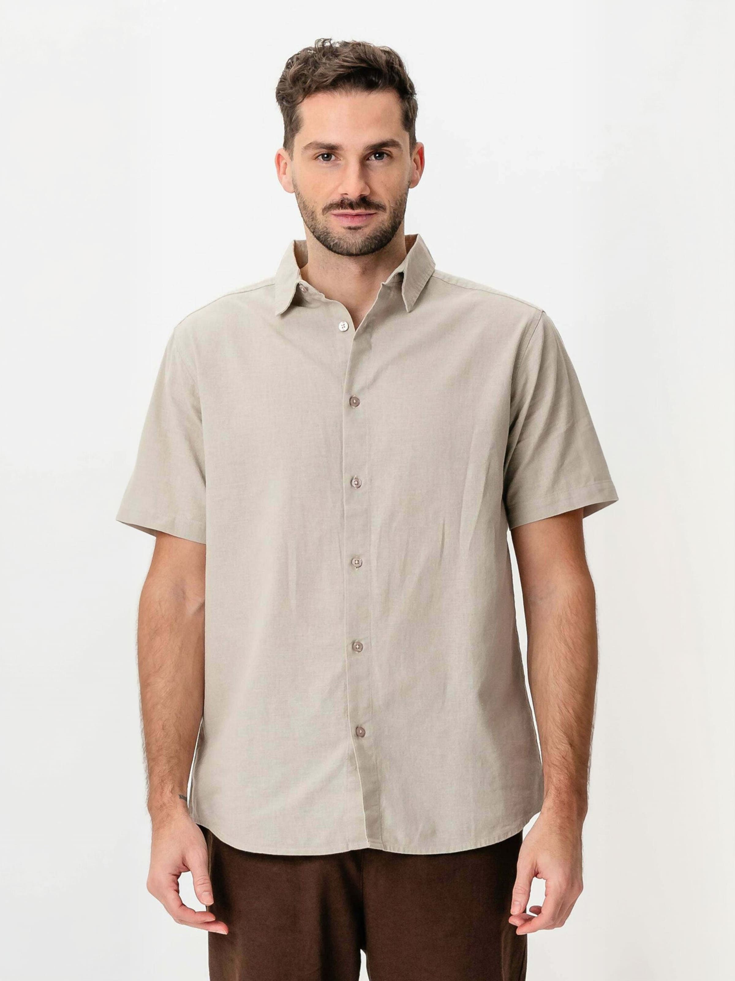 Chemise ' Linen Blend ' TEESHOPPEN en beige : devant