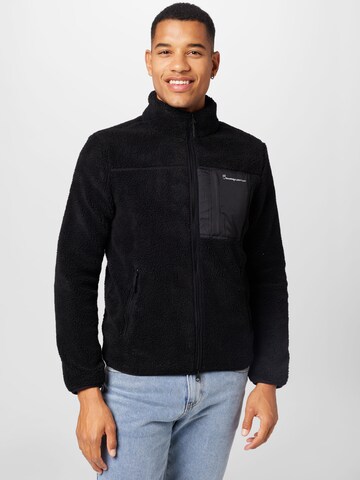 KnowledgeCotton Apparel Fleece Jacket in Black: front