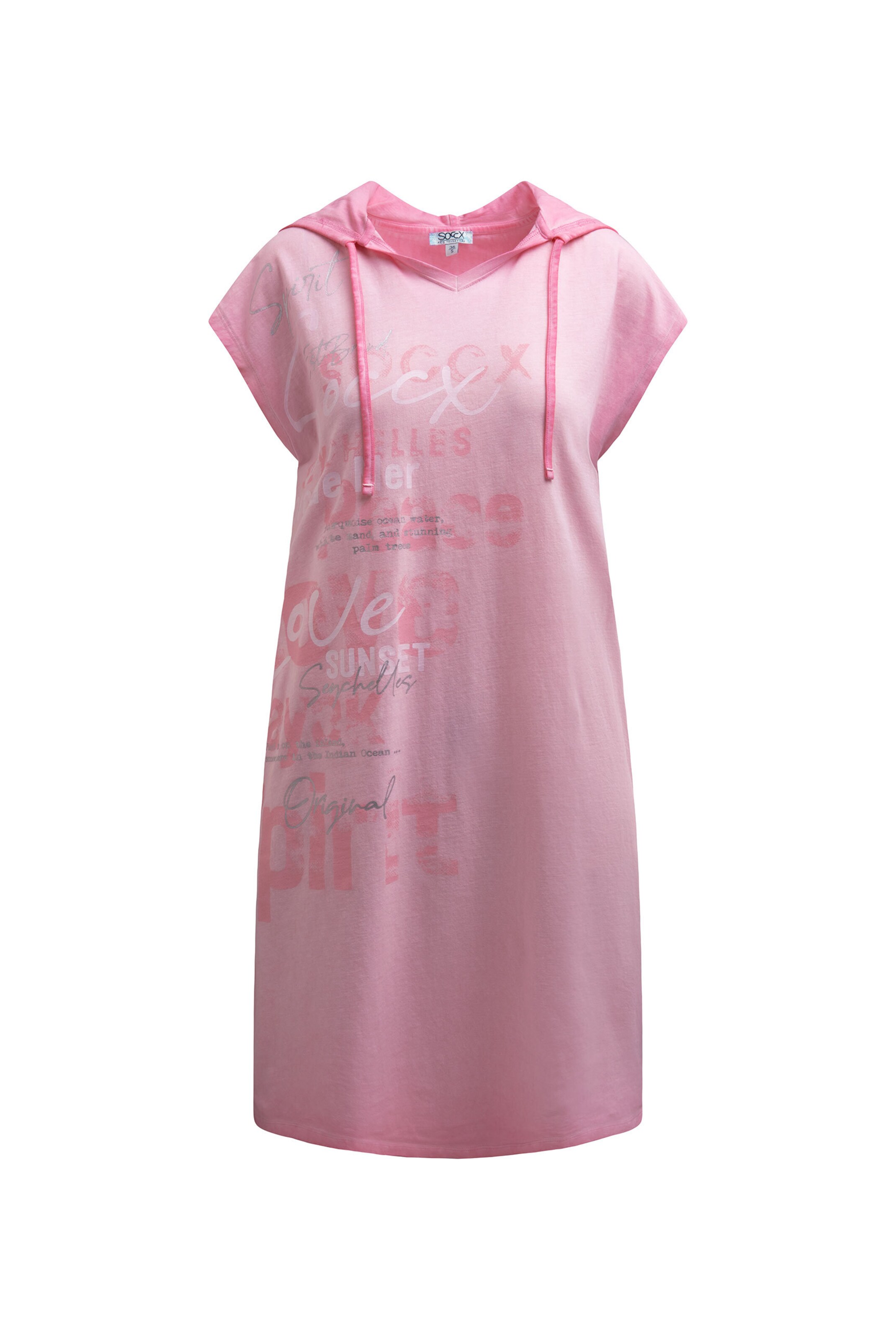 Soccx Basic Hoodie-Kleid mit Wording Print in Pink: Vorderseite