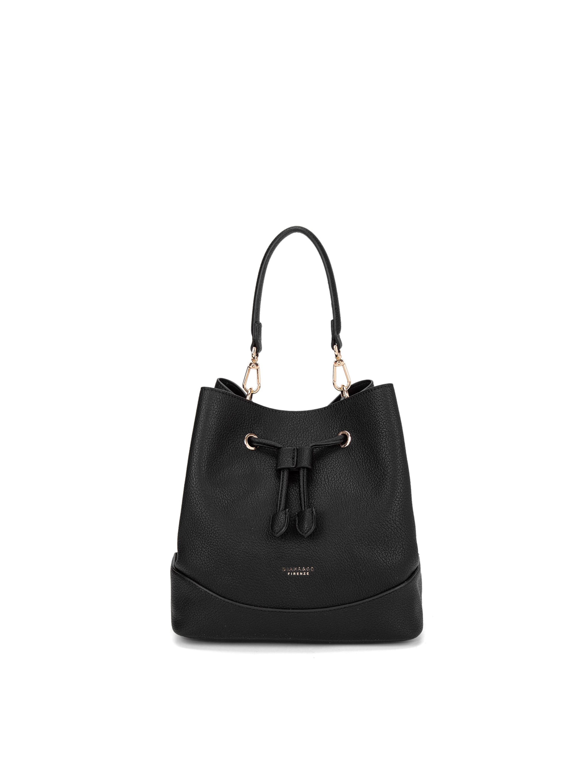 Borsa a mano 'Borsa a Mano Donna Vegan Leather con Coulisse e Tracolla Rimovibile' di Diana&Co. in nero: frontale