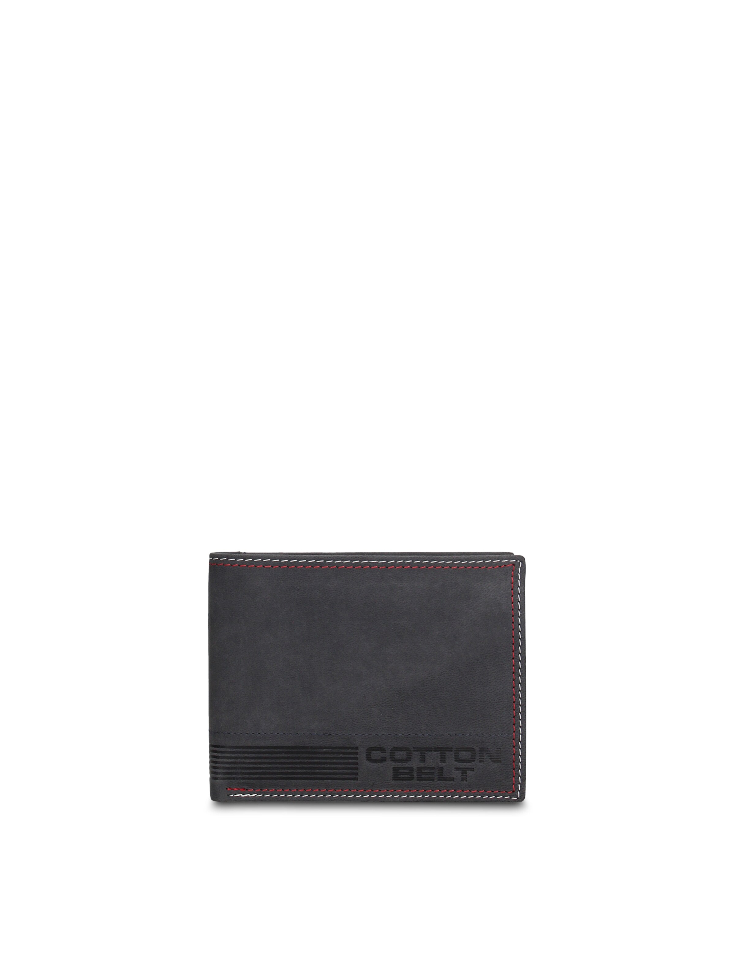 Portamonete 'Portafoglio Uomo Vera Pelle con Cuciture Rosse - Slim Design 12,5x9,5 cm' di cotton belt in blu: frontale