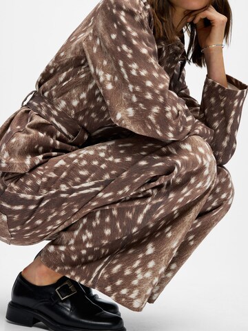 OBJECT Wide leg Trousers 'OBJBELMA' in Brown