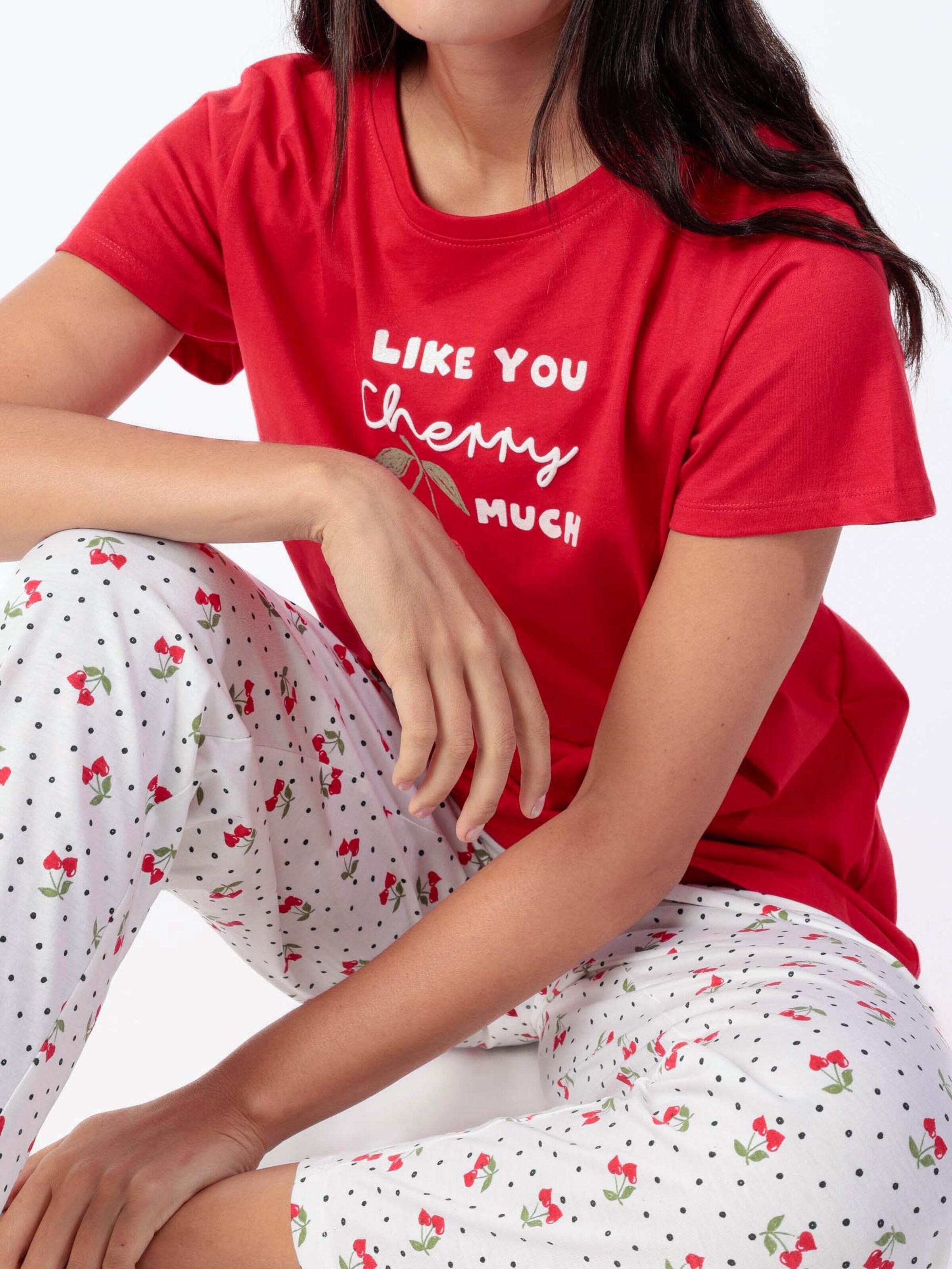 admas - Pijama 'ADMAS Pijama Manga Corta Cherries para Mujer' en rojo