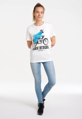 LOGOSHIRT Shirt 'Sesamstrasse - Krümelmonster Motorrad' in White