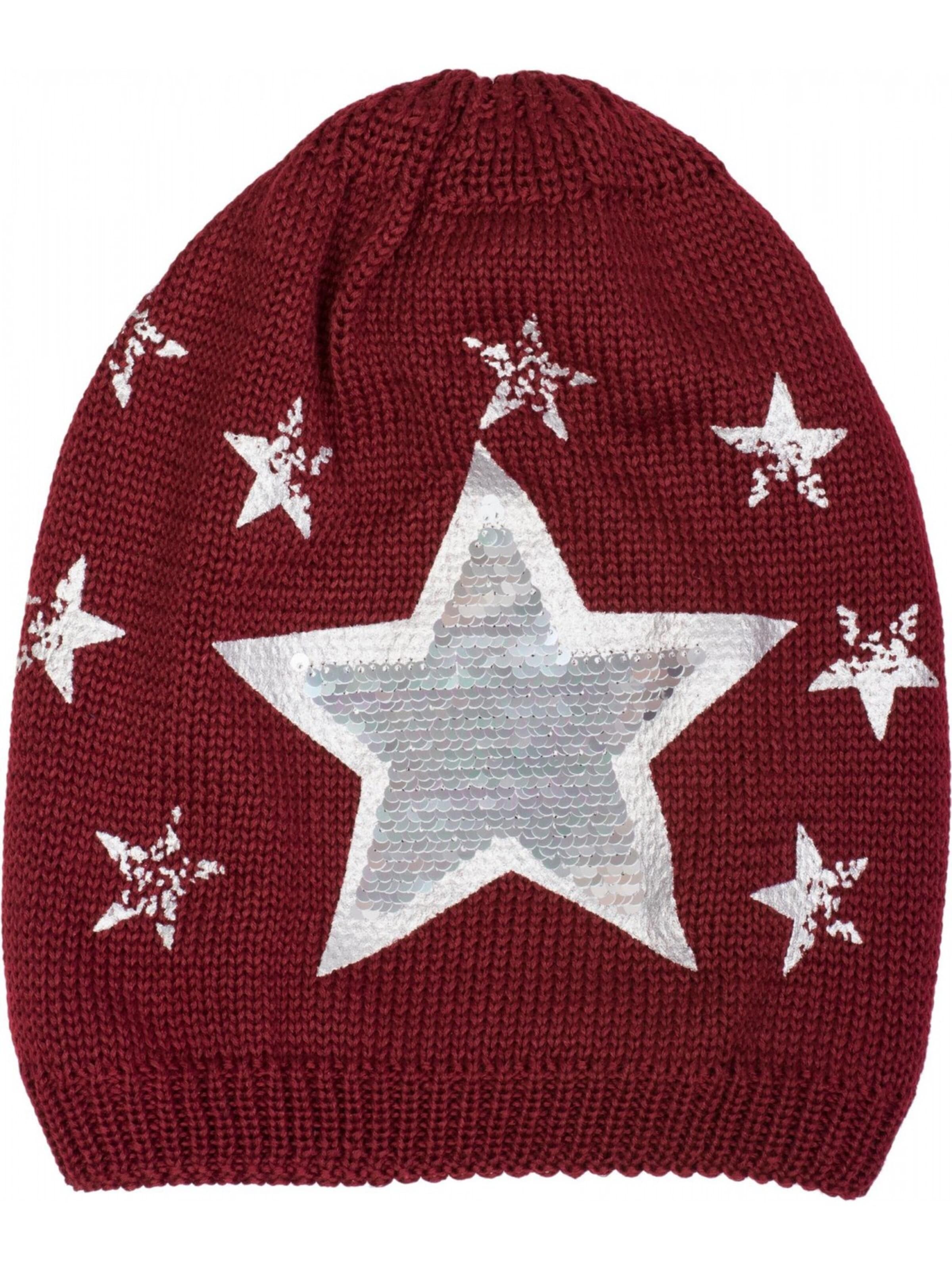 styleBREAKER Mütze 'Strick Beanie mit Pailletten Stern Print'‌‌ in Rot