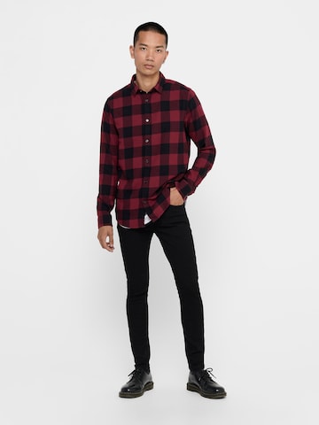 Only & Sons Slim Fit Hemd 'Gudmund' in Rot