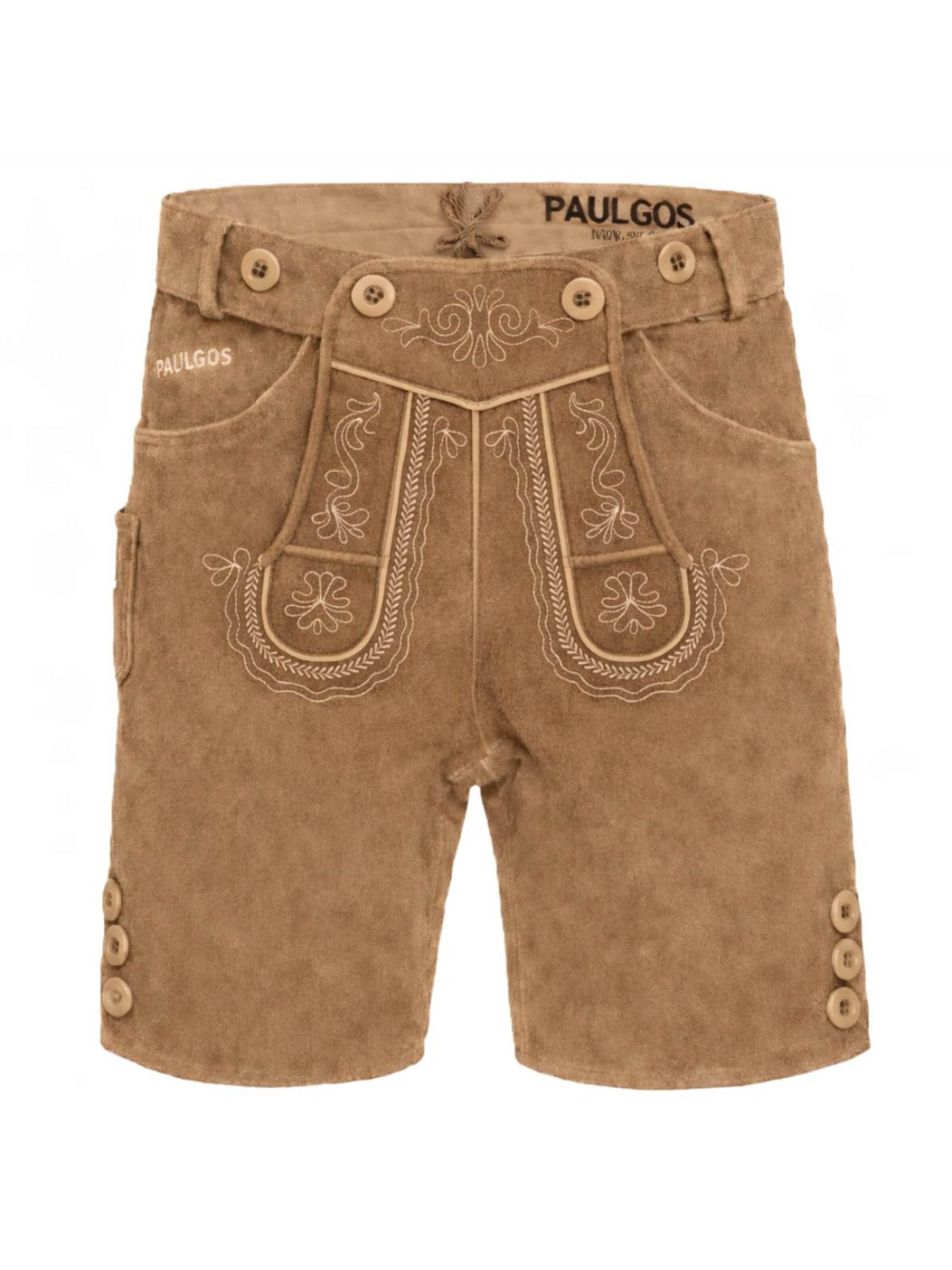 Paulgos Trachtenhose 'PAULGOS Herren Trachten Lederhose Kurz - HK2 - Echtes Leder - in 3 Farben erhältlich - Größe 44 - 60'‌‌‌‌‌‌‌‌ in Braun: Vorderseite