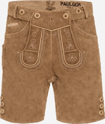Paulgos Trachtenhose 'PAULGOS Herren Trachten Lederhose Kurz - HK2 - Echtes Leder - in 3 Farben erhältlich - Größe 44 - 60' in Braun: Vorderseite