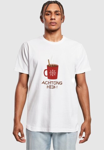Merchcode T-Shirt 'Achtung Heiss' in Weiß: Vorderseite