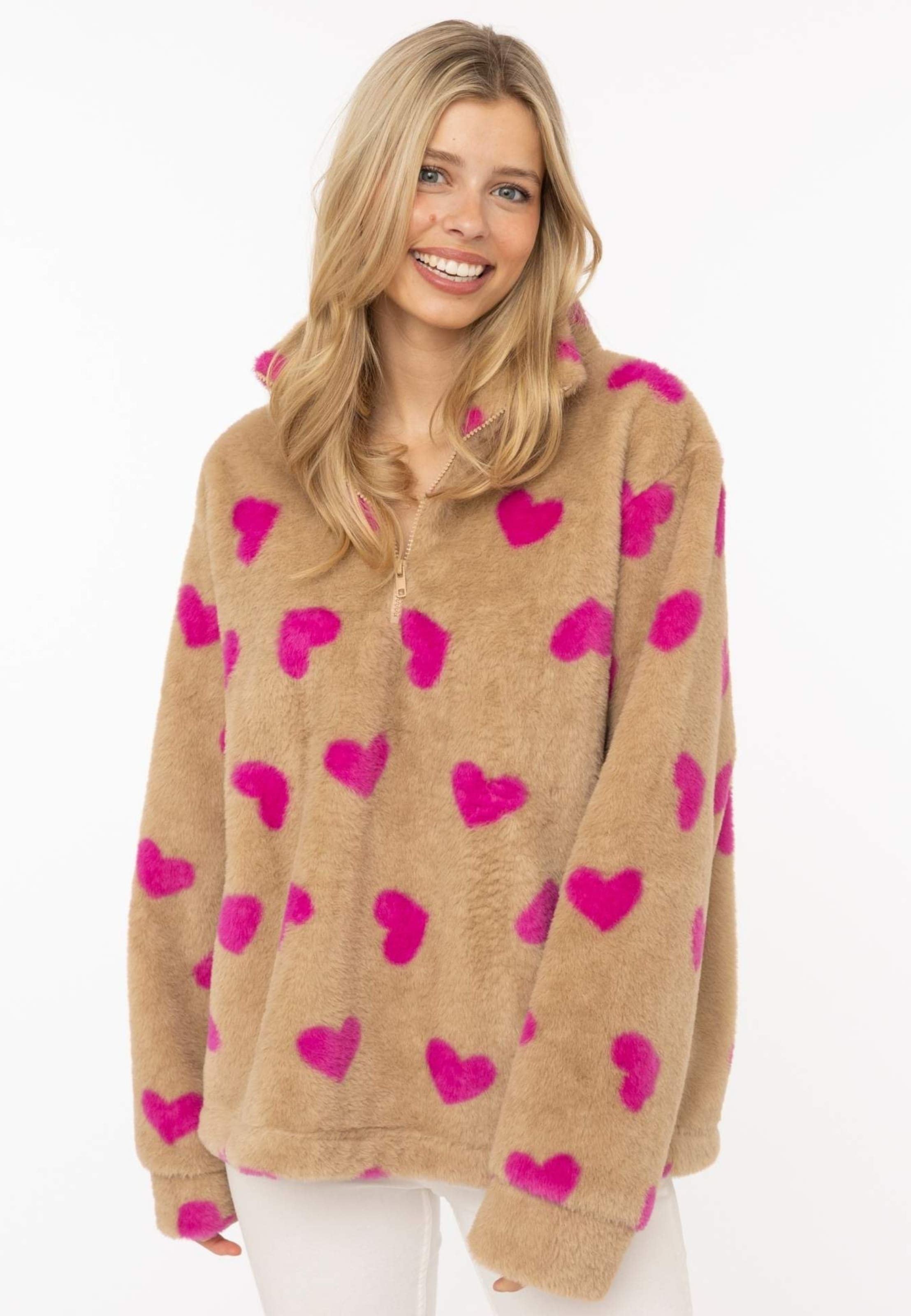 Zwillingsherz Sweatshirt 'Fake Fur Troyer Herzi' in Pink: front