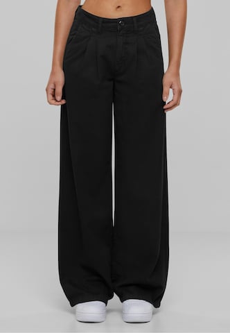 Urban Classics - Pierna ancha Pantalón plisado en negro: frente
