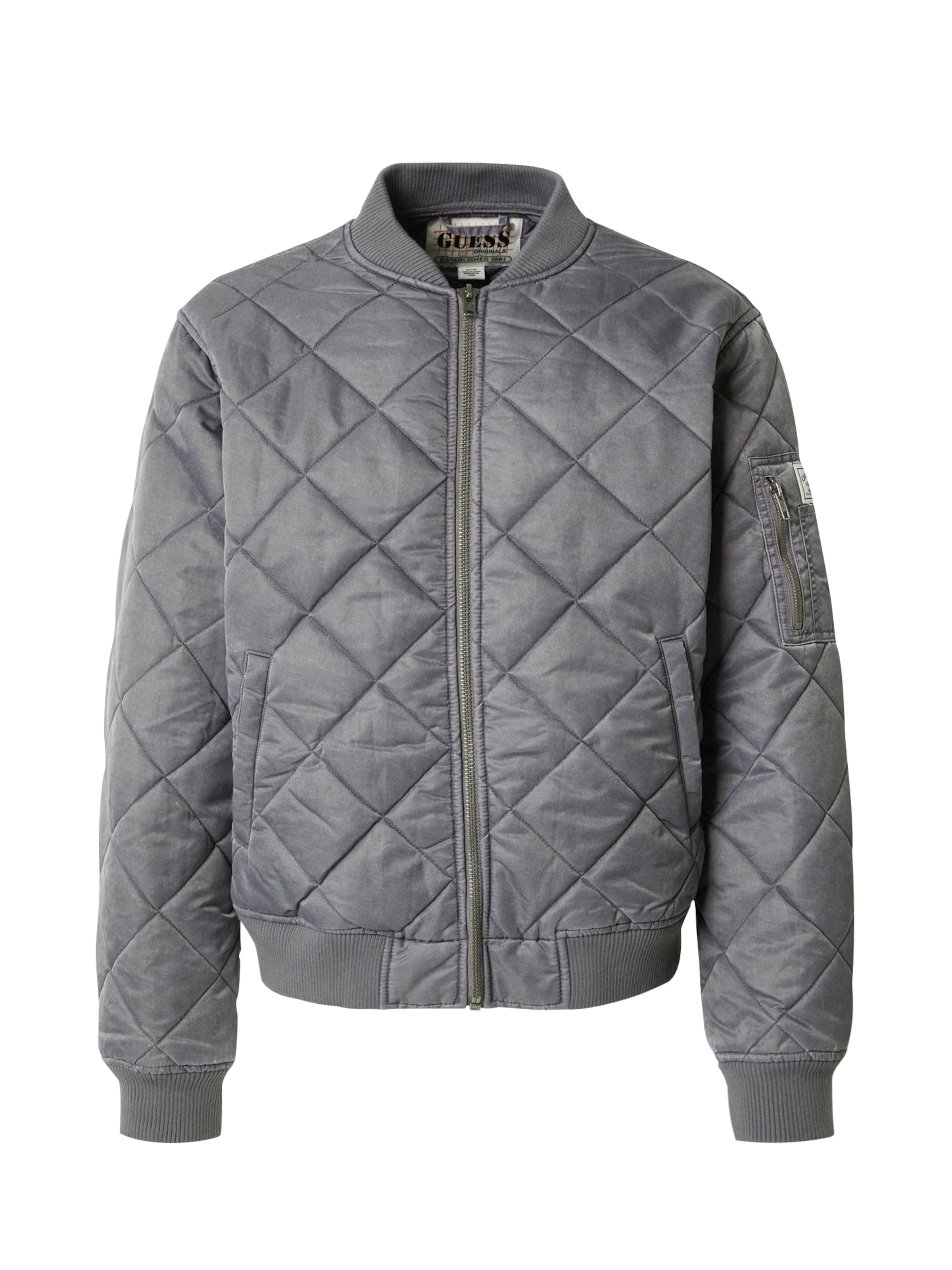 GUESS Originals Φθινοπωρινό και ανοιξιάτικο μπουφάν σε γκρι: μπροστά