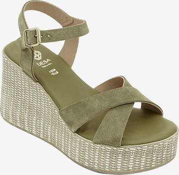 Desa - Sandalias de dedo 'DESA Damen-Wildledersandalen mit Keilabsatz und Metallschnalle' en verde: frente