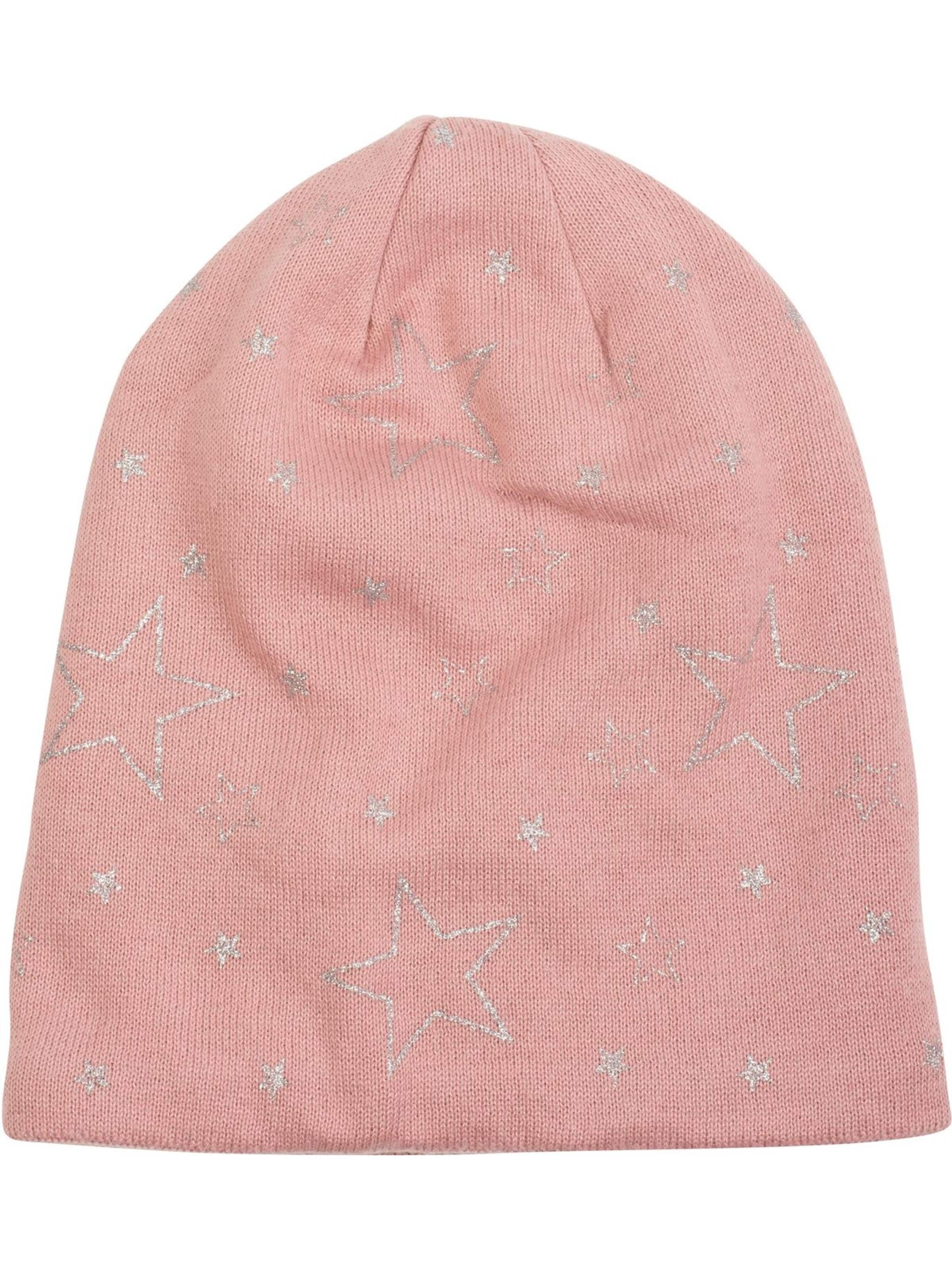 styleBREAKER Mütze 'Feinstrick Beanie mit Glitzer Stern Print'‌‌‌‌‌‌‌‌ in Pink