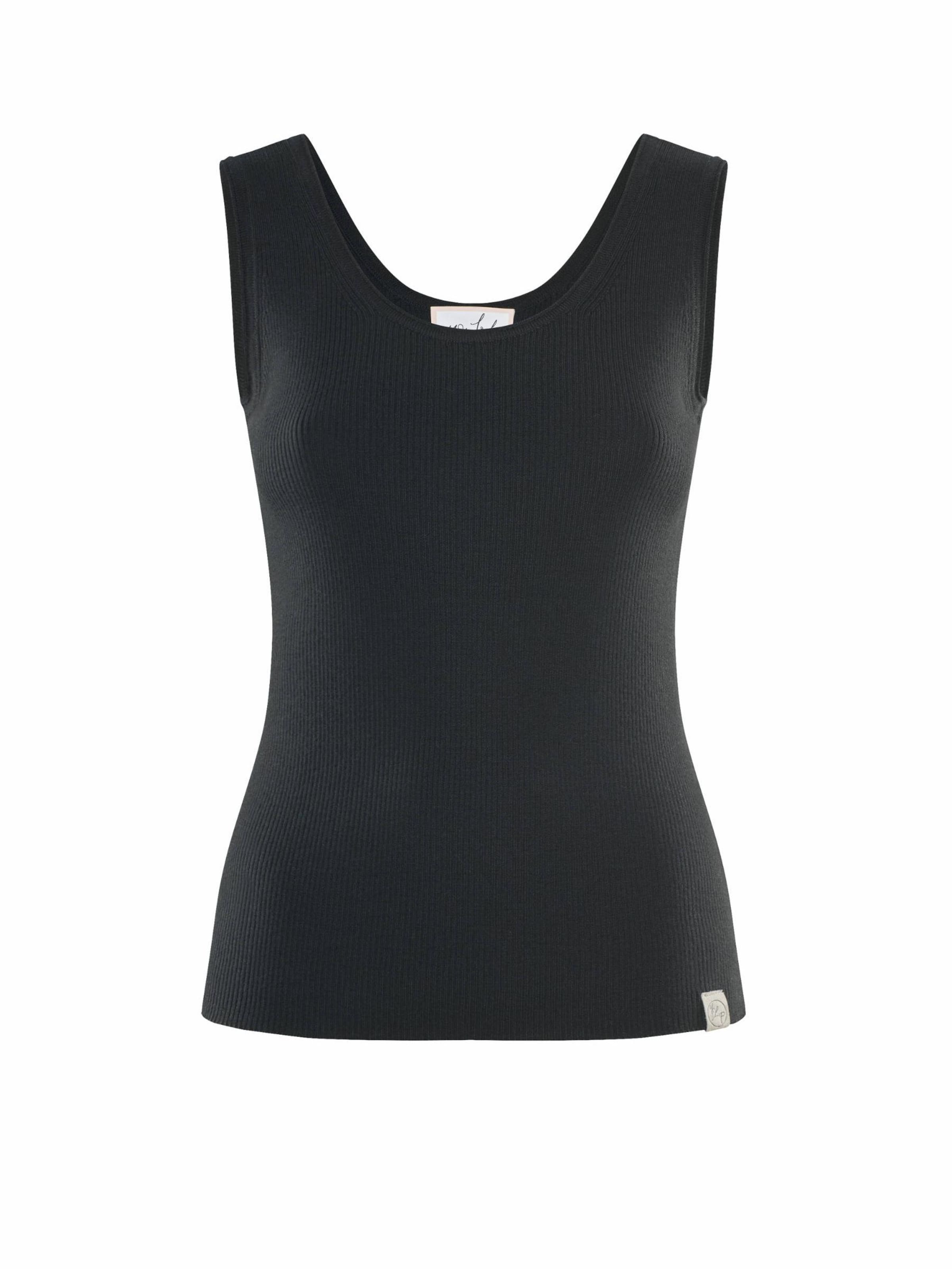 YOU LOOK PERFECT Sticktop 'TOP BLOSSOM - Geripptes Merino Top mit Rundhals' in Schwarz