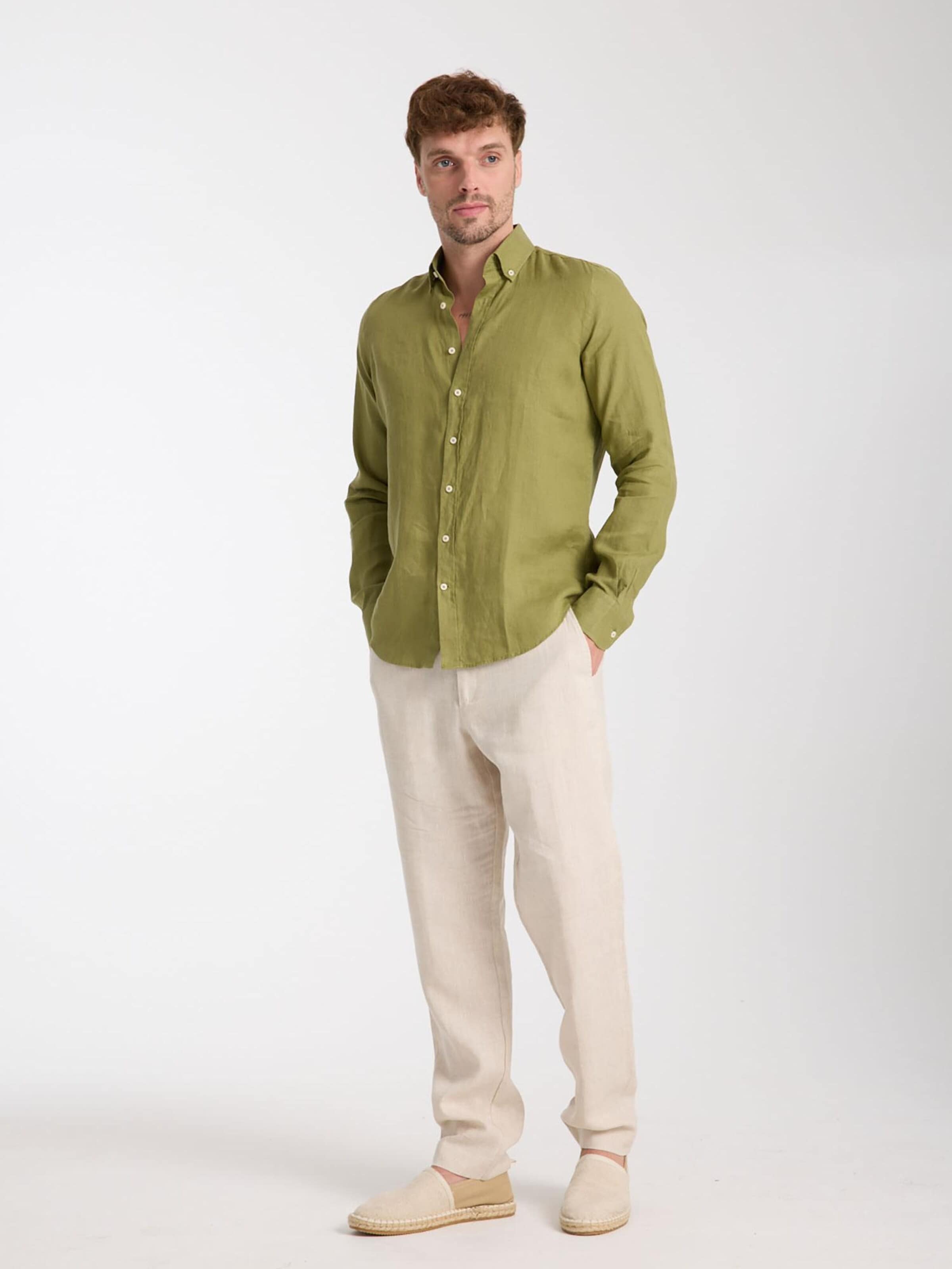 Slim fit Camicia business 'Leonardo Linen Man Shirt' di 7Camicie in verde