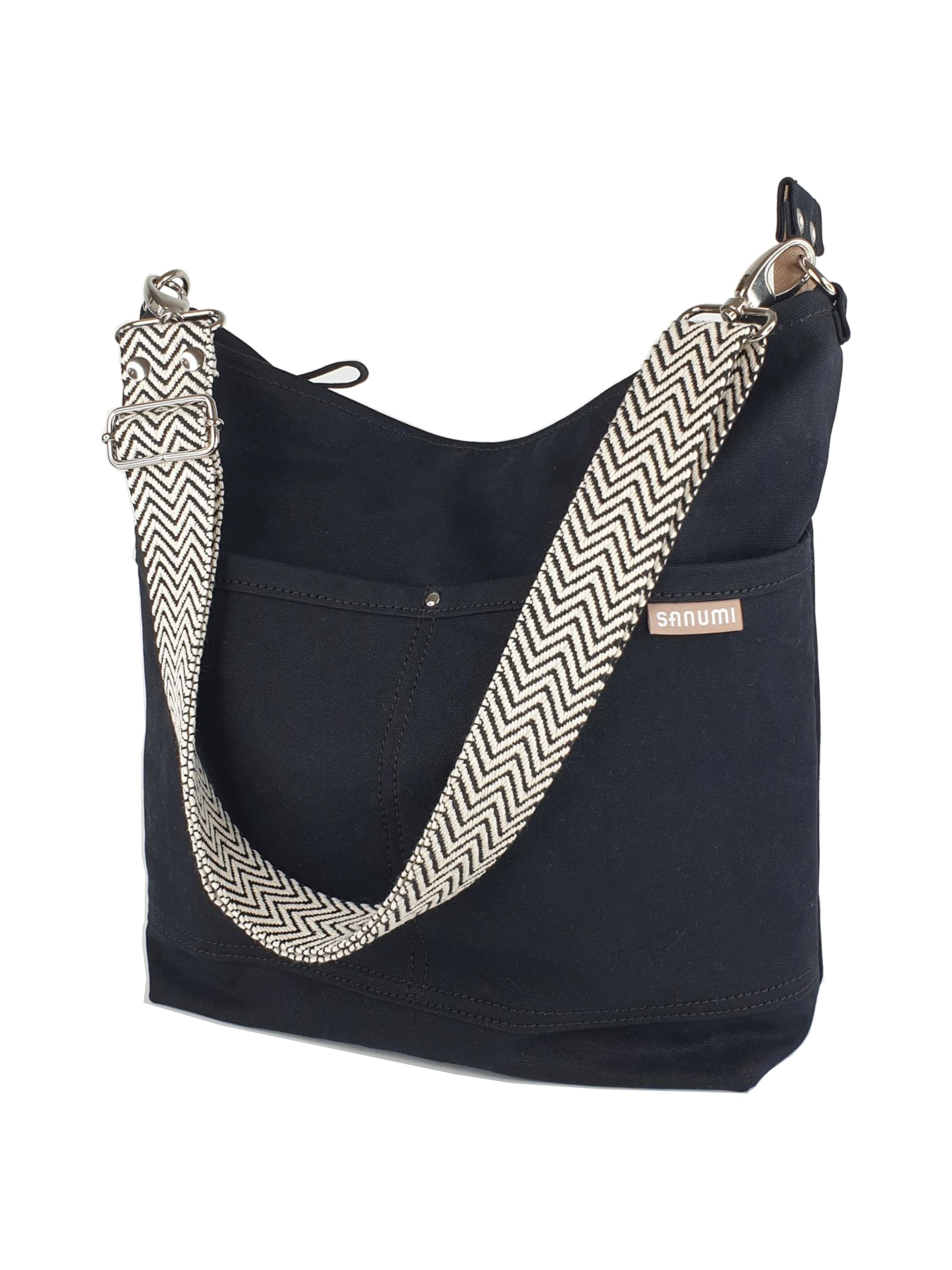 SANUMI Crossbody Bag 'Canvas Hobobag' in Black: front