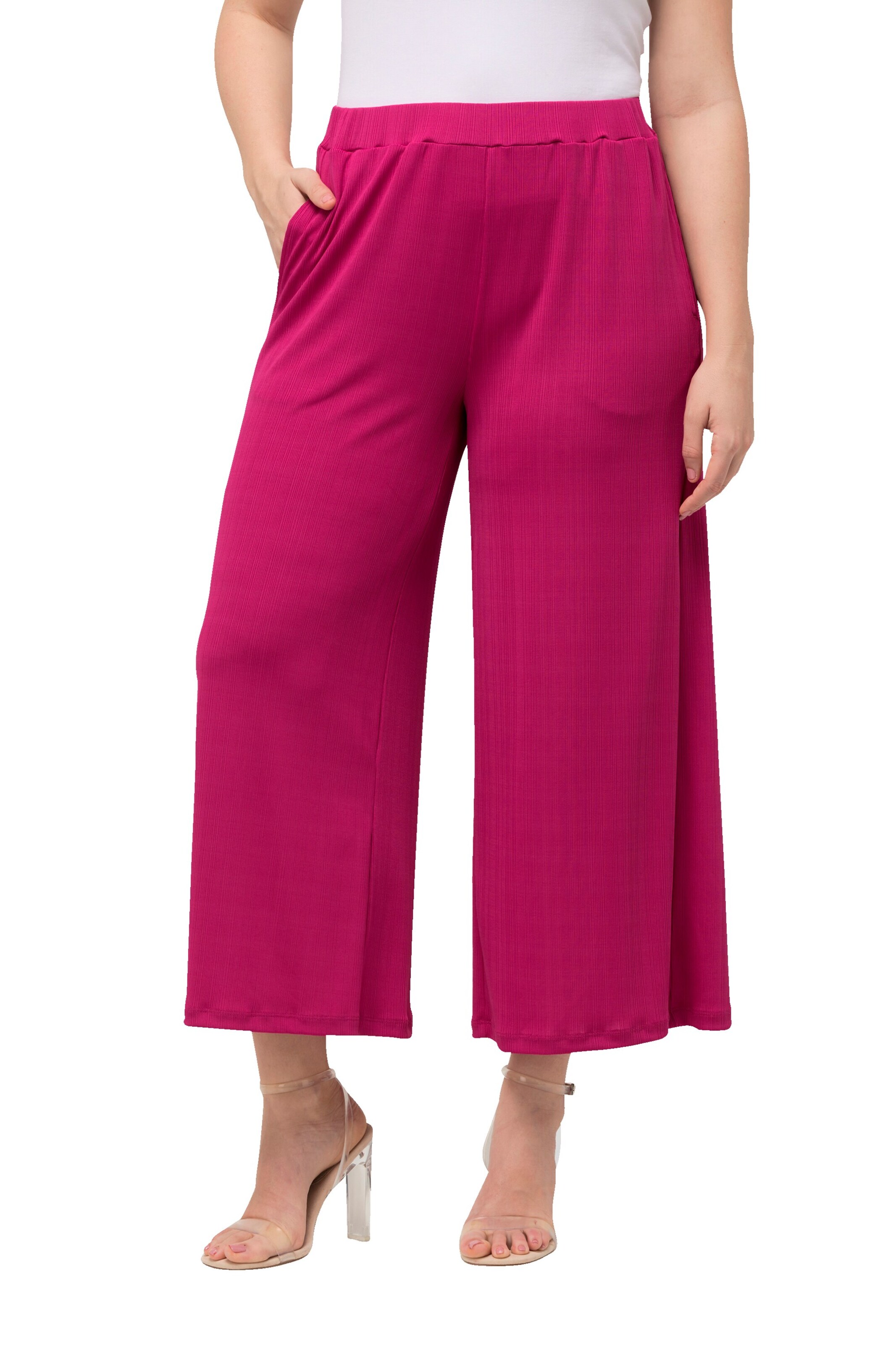 Ulla Popken Wide leg Broek in Roze: voorkant
