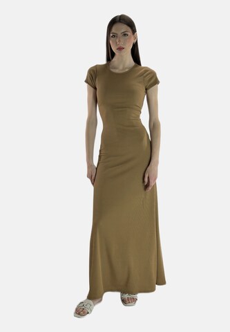 Elara Dress in Brown: front