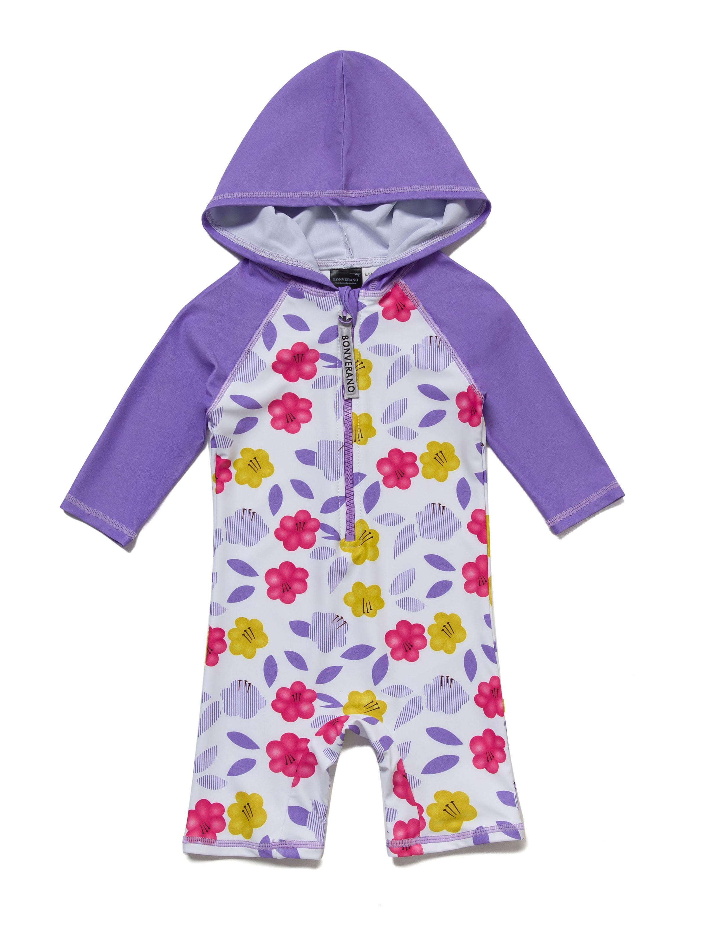 BONVERANO Athletic Swimwear 'Baby Mädchen UV Badeanzug 50+ Langarm Kapuze Druckknöpfe Frontreißverschluss' in Purple: front