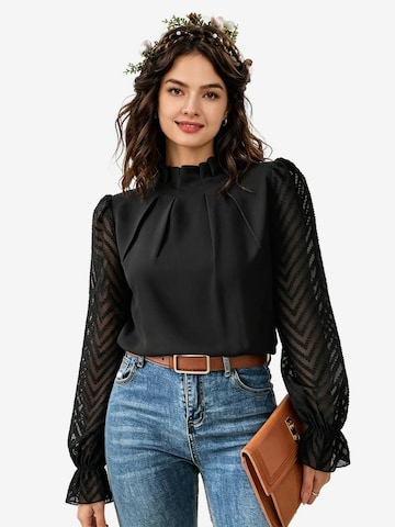 KoJooin Bluse 'Damen Langarmblusen aus Chiffon mit Rüschenbündchen und niedlichem Rüschenkragen' in Schwarz