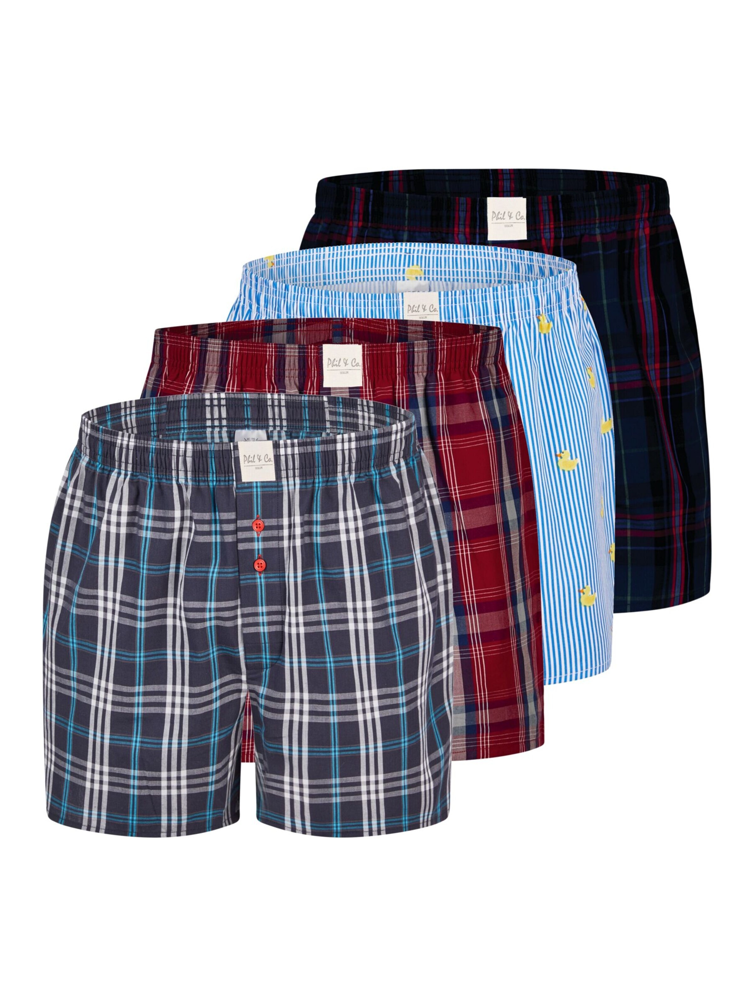 Phil & Co. Berlin Boxershorts 'Phil & Co. Berlin Men's Woven Boxer Shorts, Pack of 4 – 100% cotton, assorted colours, breathable & comfortable' in Gemengde kleuren