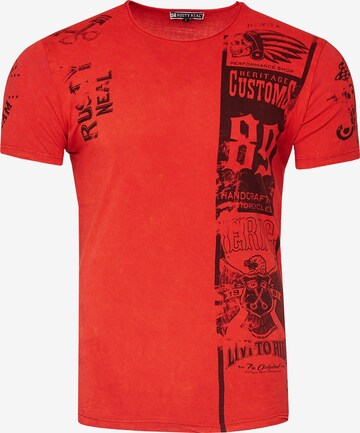 Rusty Neal T-Shirt mit modernem Front & Back Print in Rot: predná strana