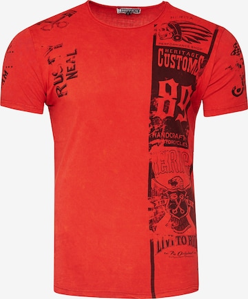 Rusty Neal T-Shirt mit modernem Front & Back Print in Rot: predná strana