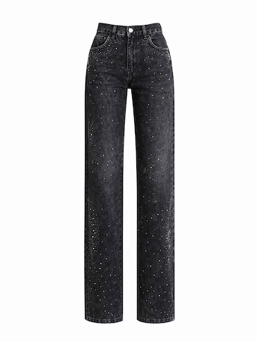 IT'S BASIC Loosefit Jeans 'RHINESTONE LOOSE MID RISE JEANS' in Zwart: voorkant