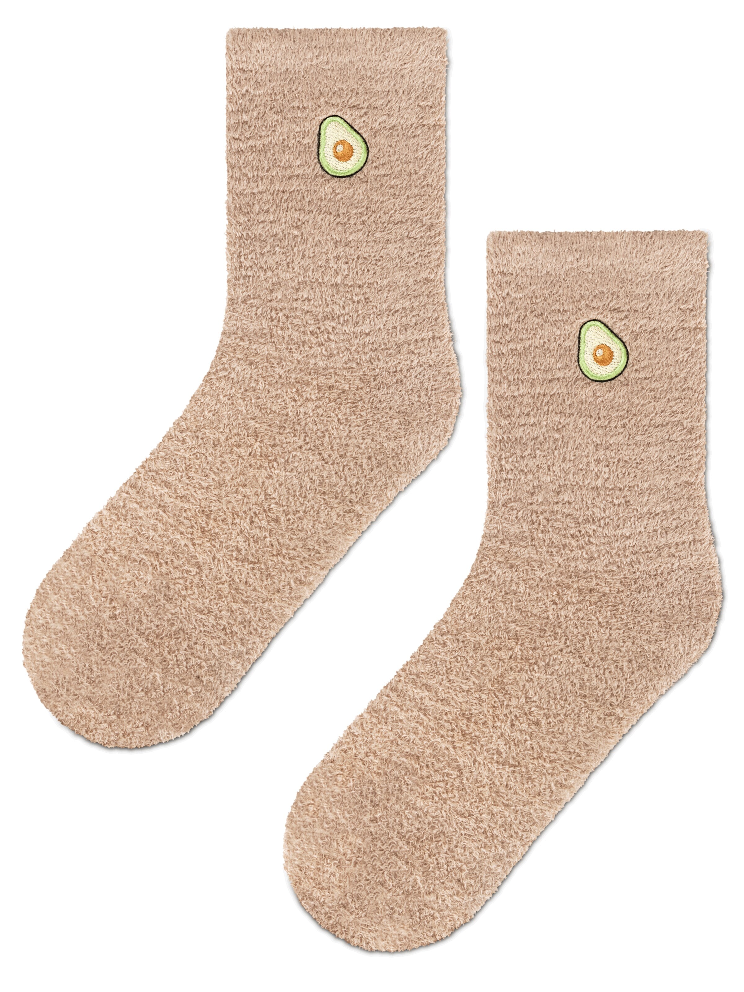 Circle Five Socks 'Kuschelsocken mit Icon Stickerei Herz Avocado Banane' in Beige: front