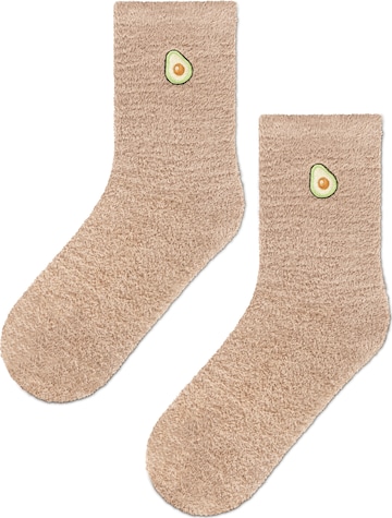 Calzino 'Kuschelsocken mit Icon Stickerei Herz Avocado Banane' di Circle Five in beige: frontale