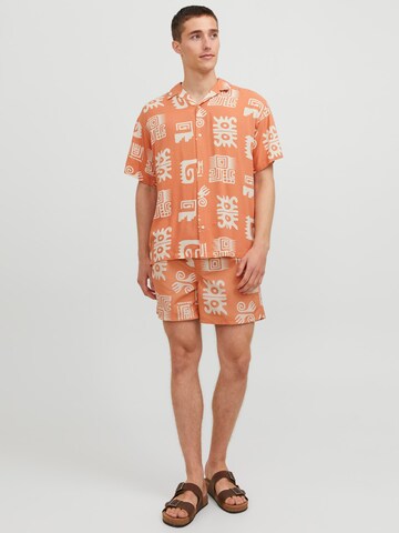JACK & JONES Comfort fit Button Up Shirt 'JJLuke Ocean Resort' in Orange