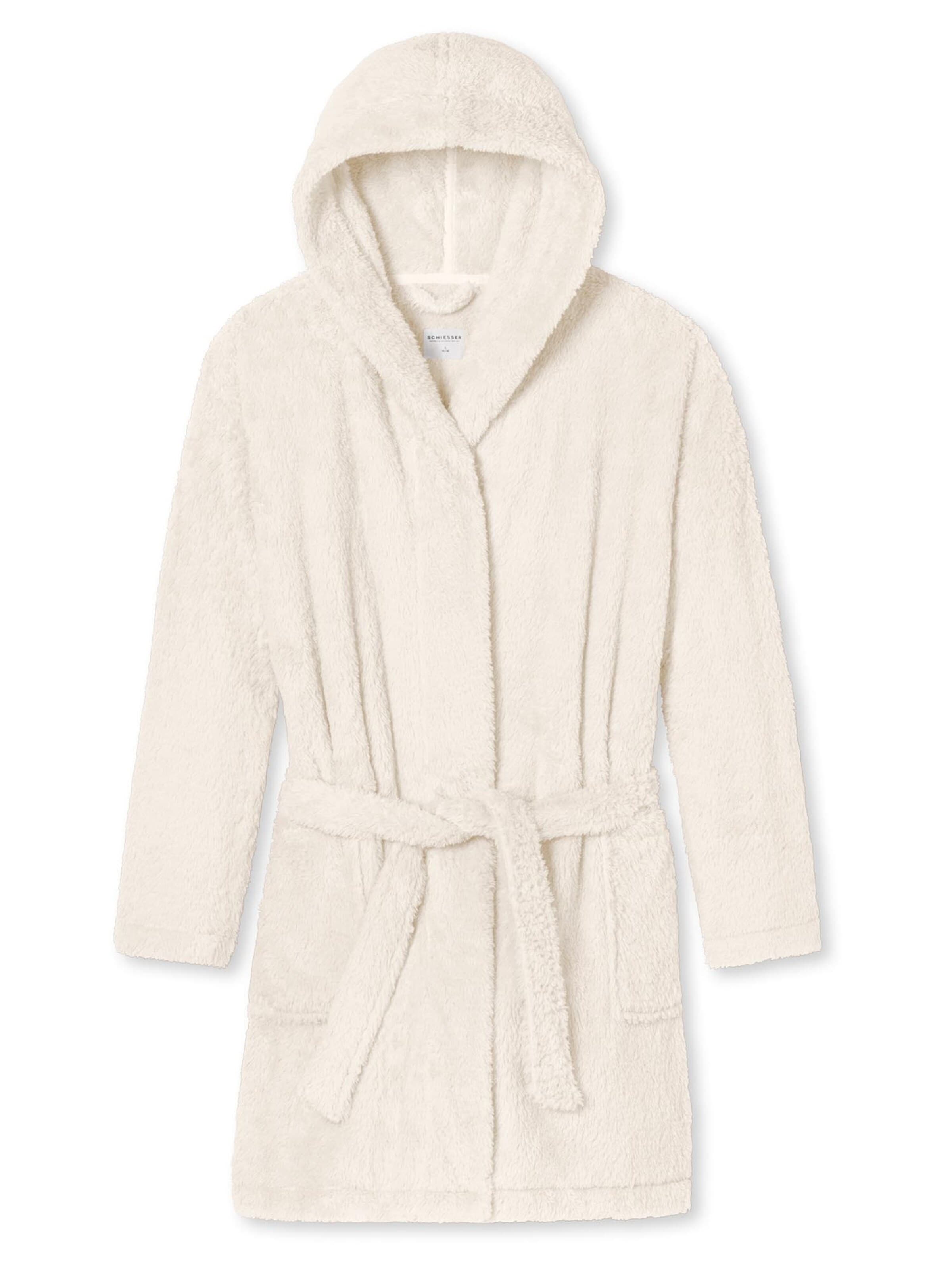 SCHIESSER Long Bathrobe 'Teddy Fleece' in Beige: front