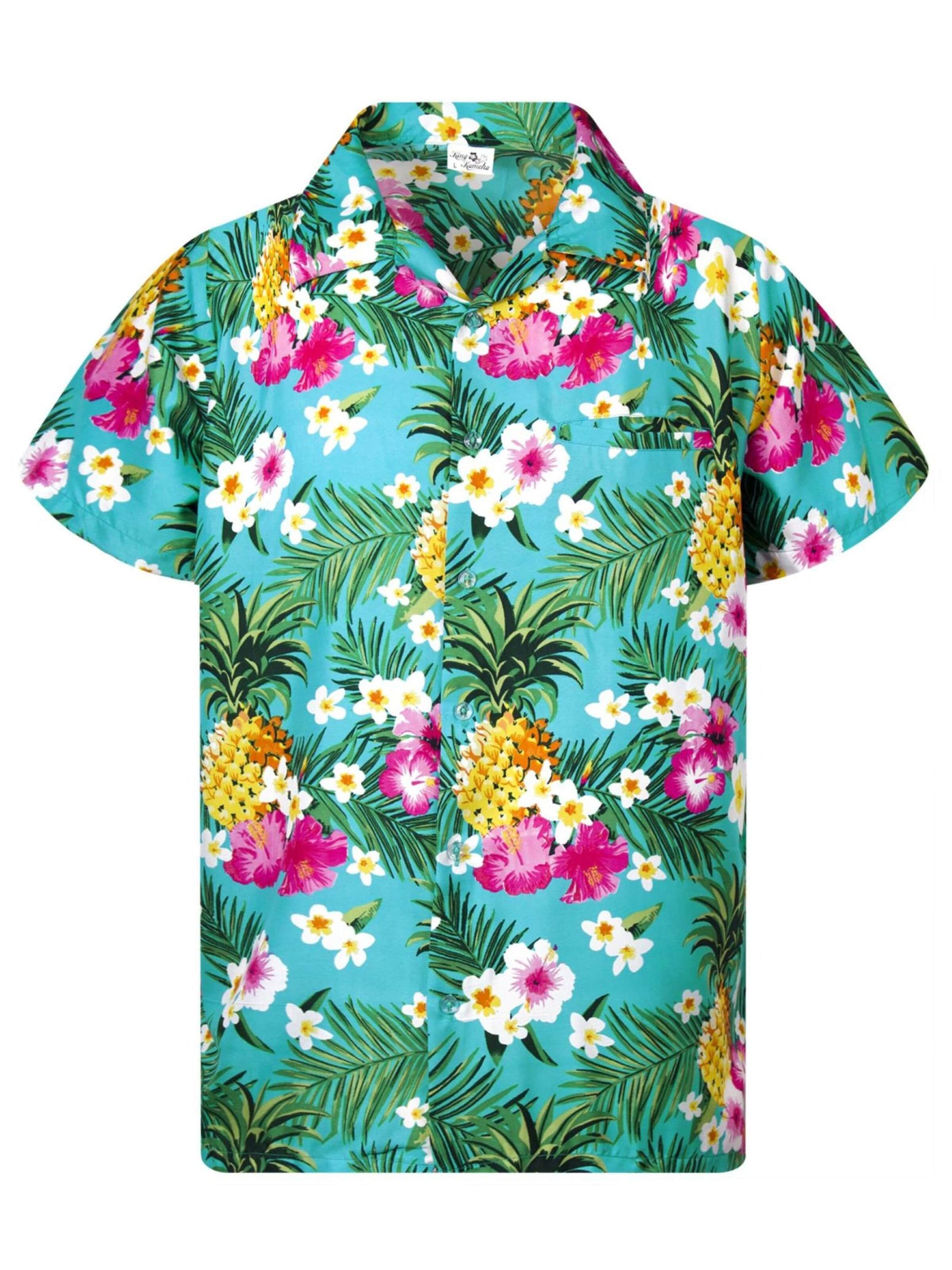 Regular fit Camicia 'Pineapple Flowers' di King Kameha in blu: frontale