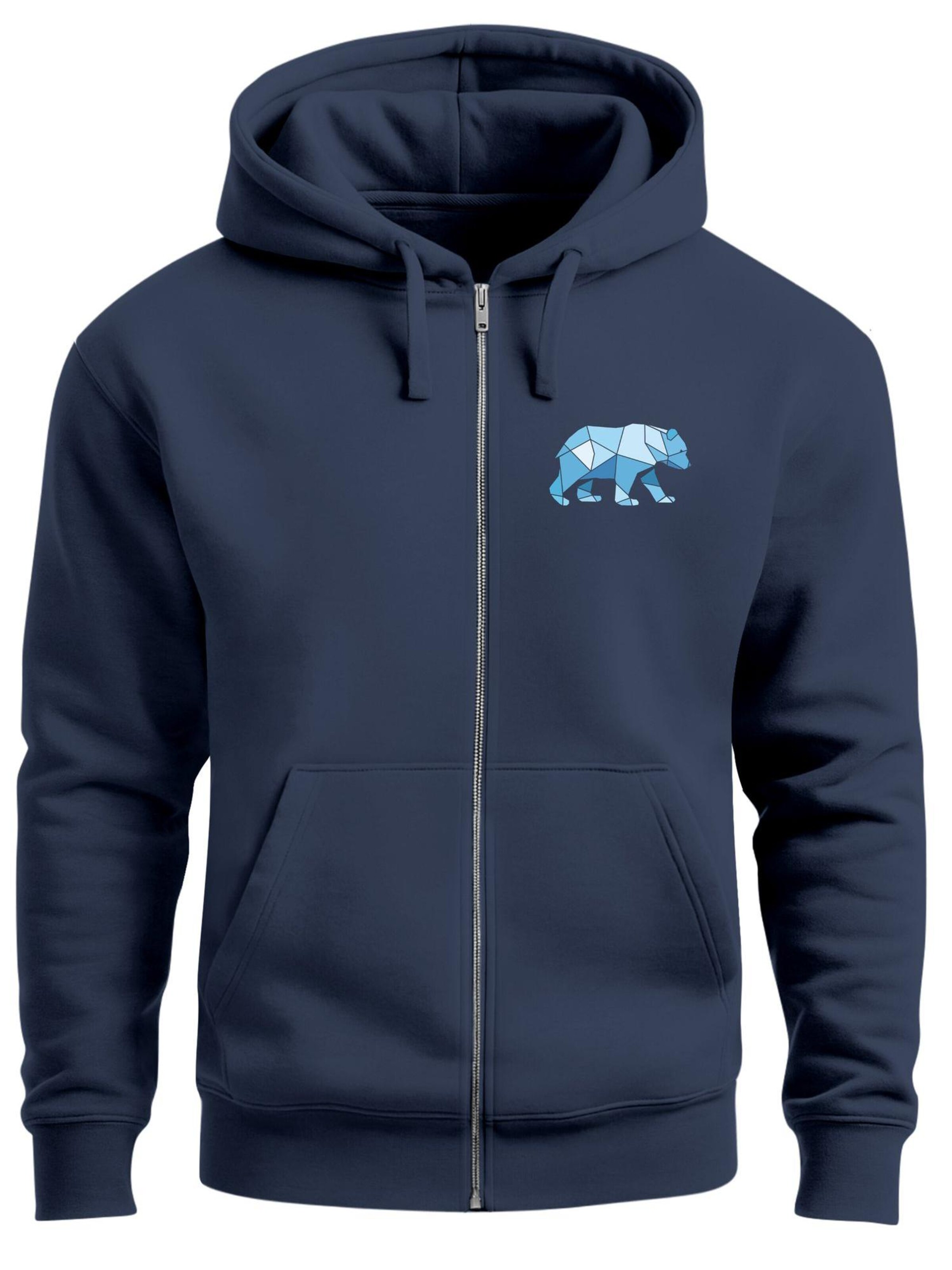Neverless Sweatjacke 'Bär Polygon Blau'‌ in Blau: Vorderseite