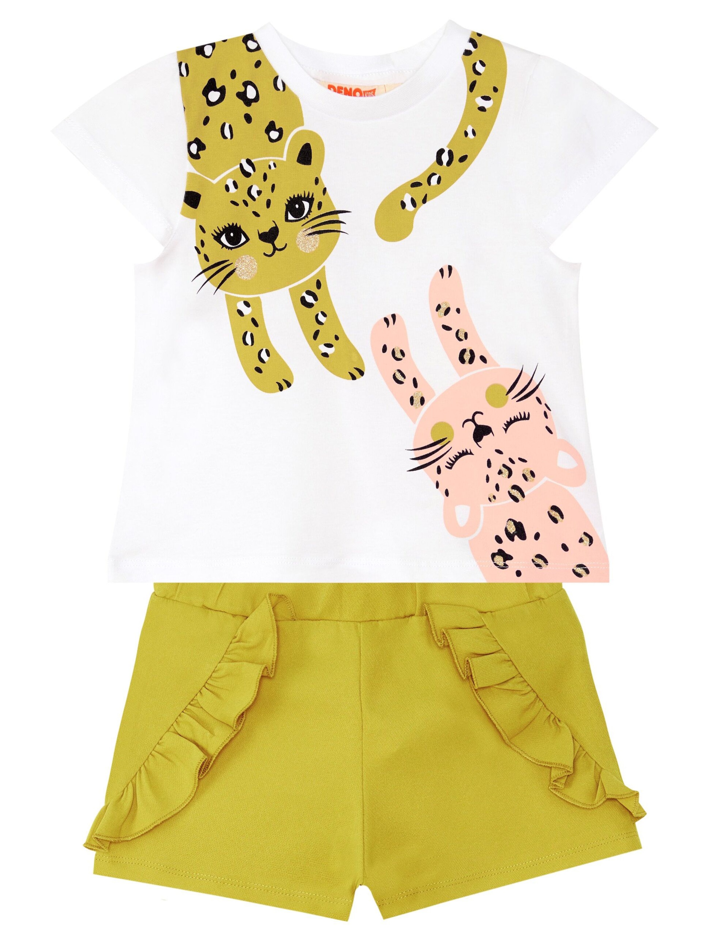 Set 'Twin Leos' di Denokids in bianco: frontale
