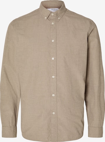 SELECTED HOMME Slim fit Button Up Shirt 'Rick' in Brown: front