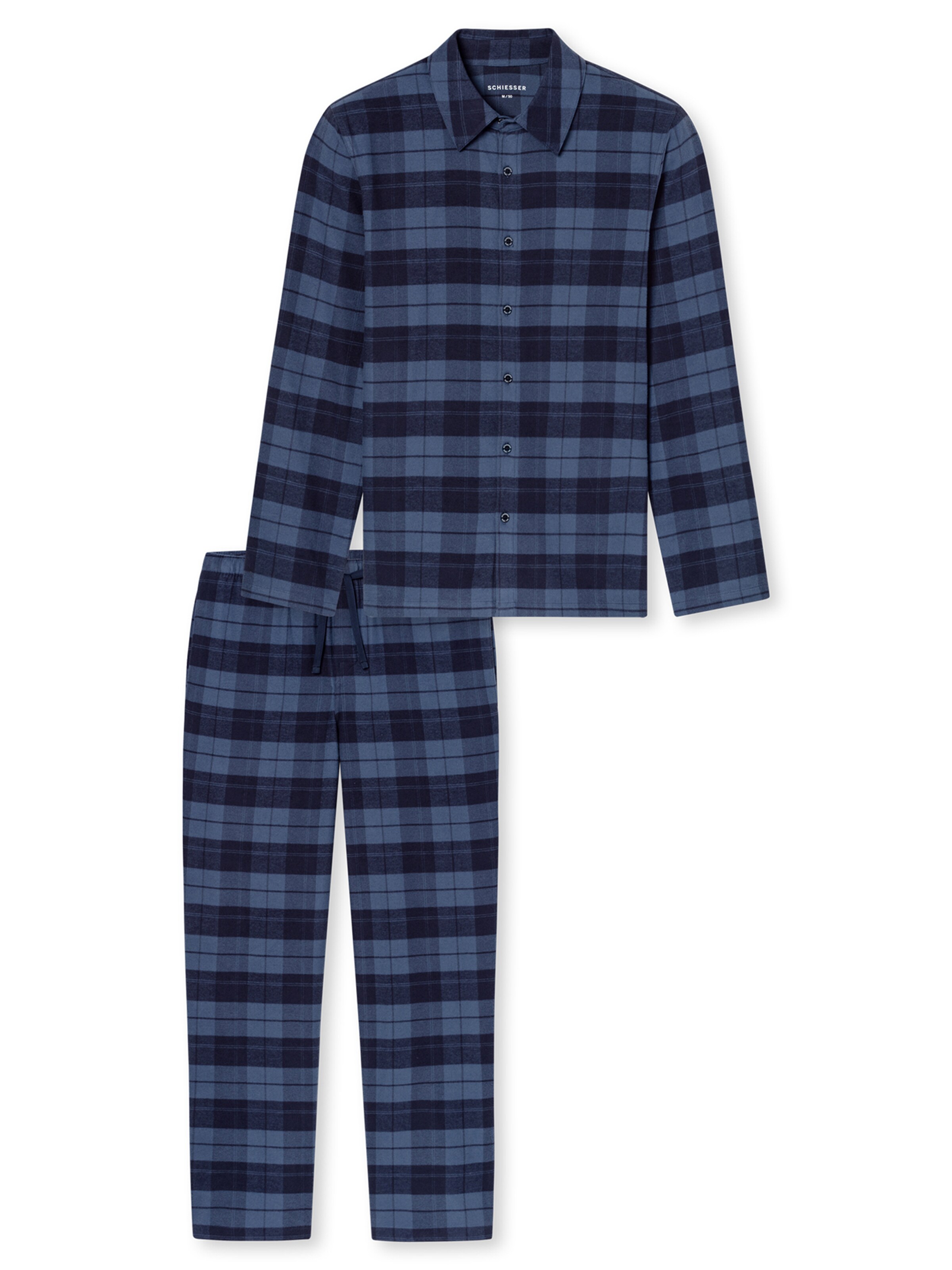 SCHIESSER Long Pajamas 'Selected Premium Warming' in Blue: front