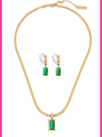 NTHIRTYTHREE Jewelry Set 'Schmuckset Ohrringe Halskette vergoldeter Edelstahl mit grünem Stein - (2-tlg), Damen, Angebot bis 14.12.2025 inkl. Schmuckbox!' in Gold: front